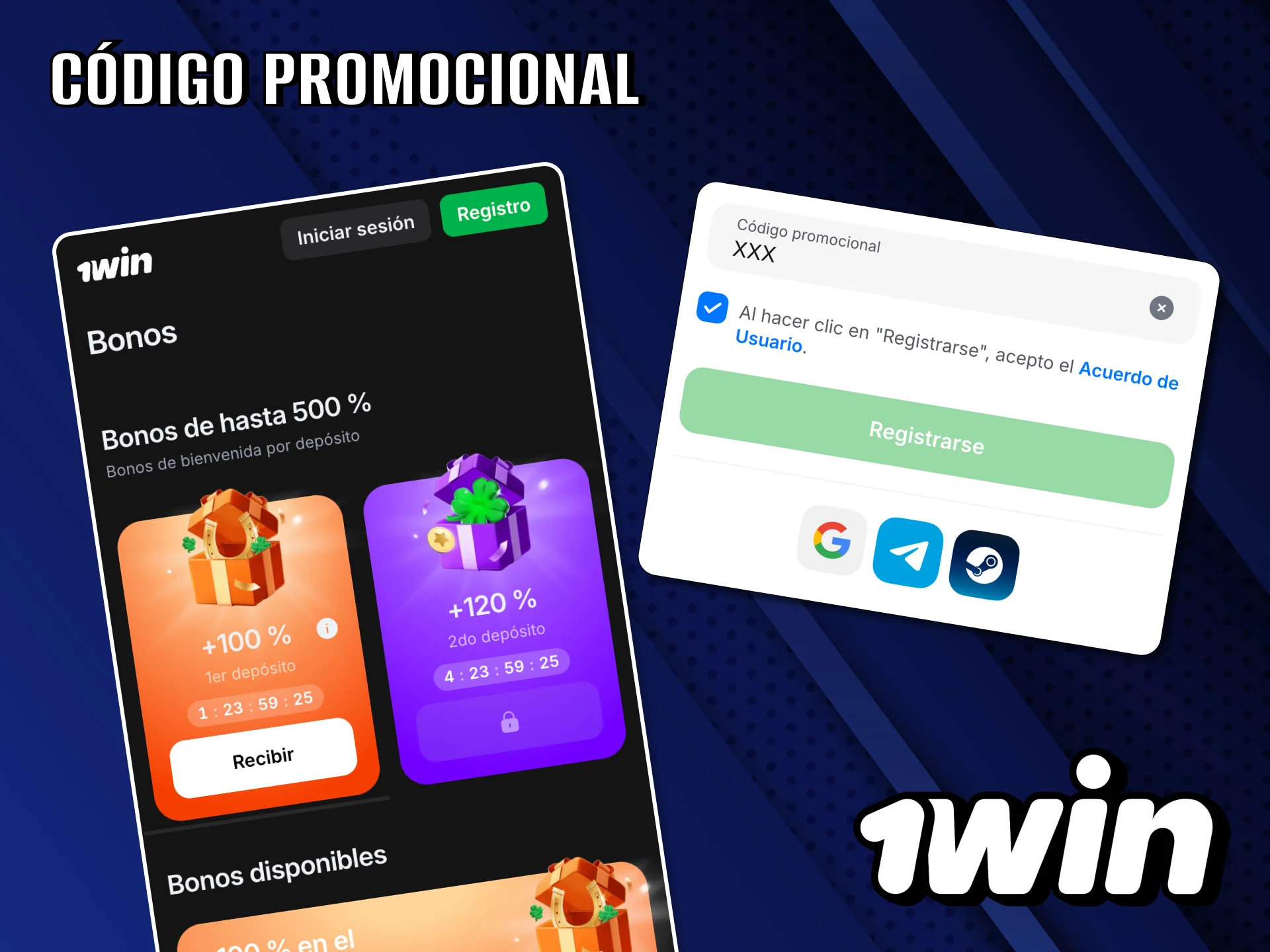 Introduce el código promocional de 1Win al registrarte para aumentar el importe de tu primer depósito.