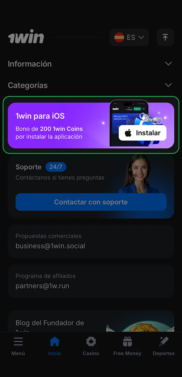 Descubra cómo instalar rápidamente la aplicación 1Win en un dispositivo iOS.