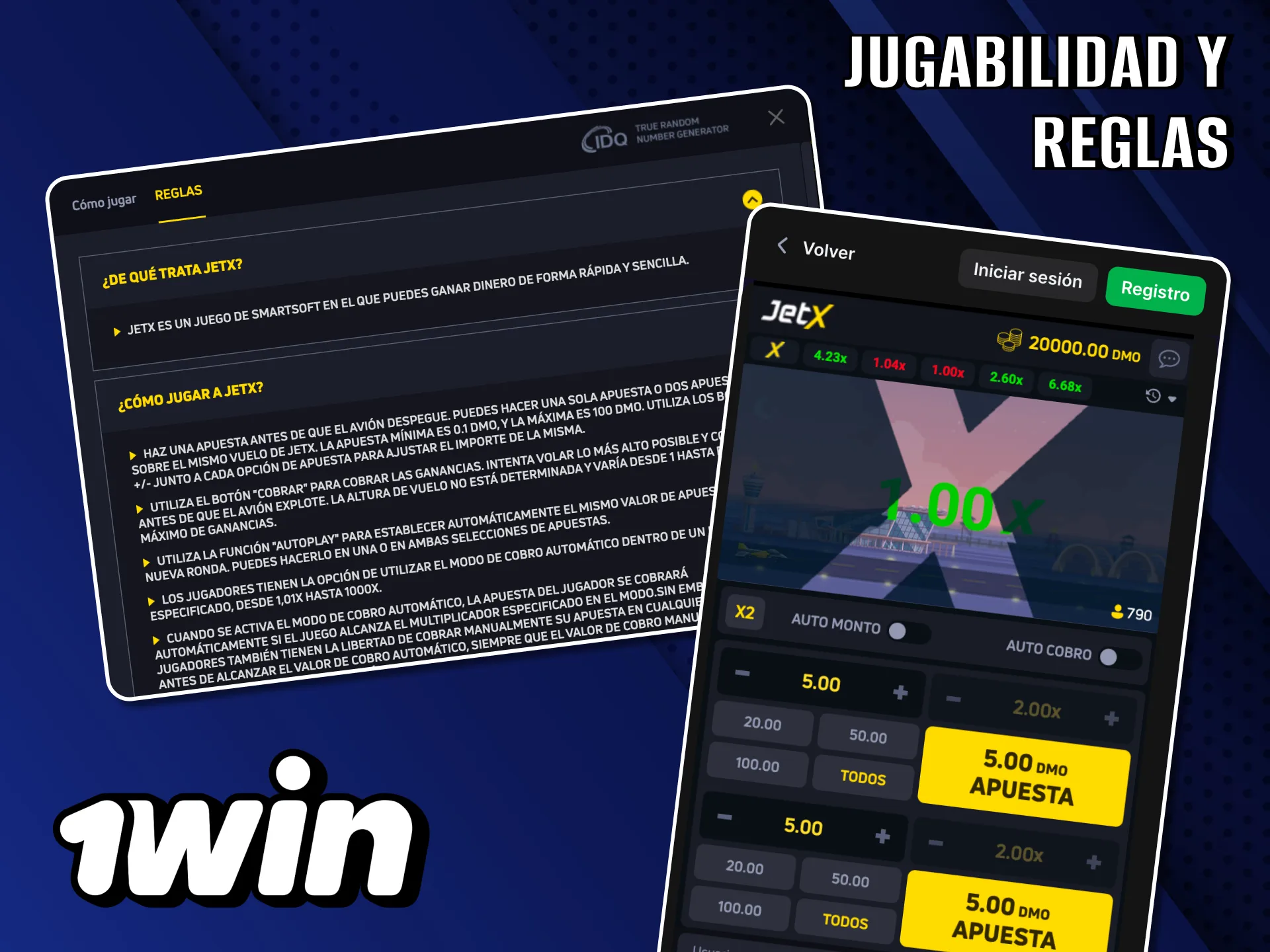 Mecánica sencilla del juego JetX en 1Win.