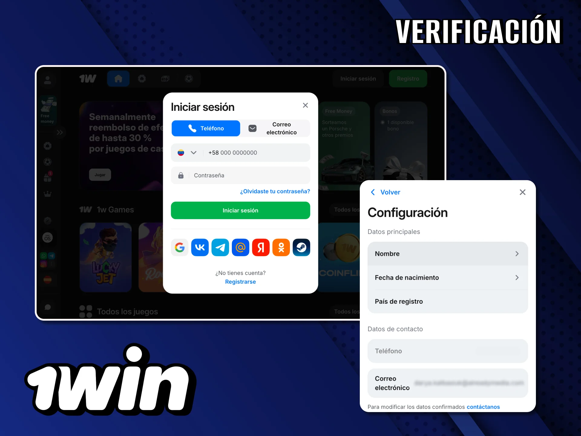 Proceso de verificación disponible en 1Win para retiros seguros.