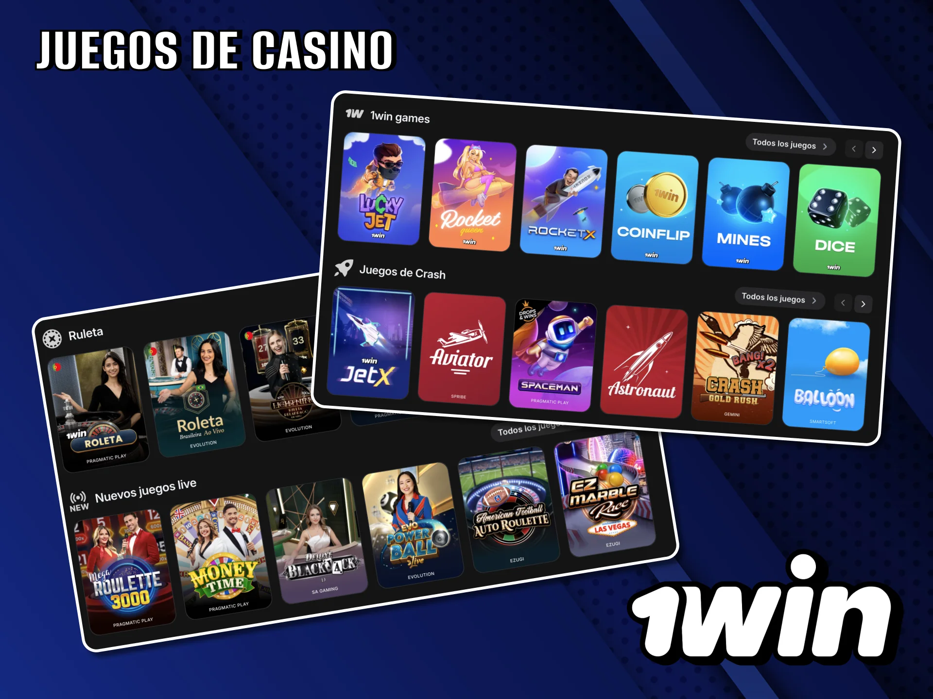 Categorías de casino online ofrecidas por 1Win.